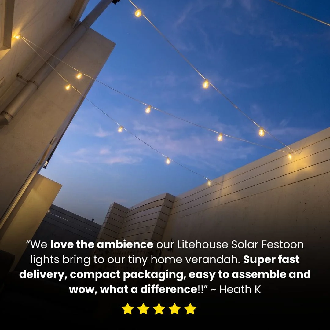 Litehouse 10m Solar Traditional LED Festoon Bulb String Lights - 10 S14 Bulbs - White - Image 11