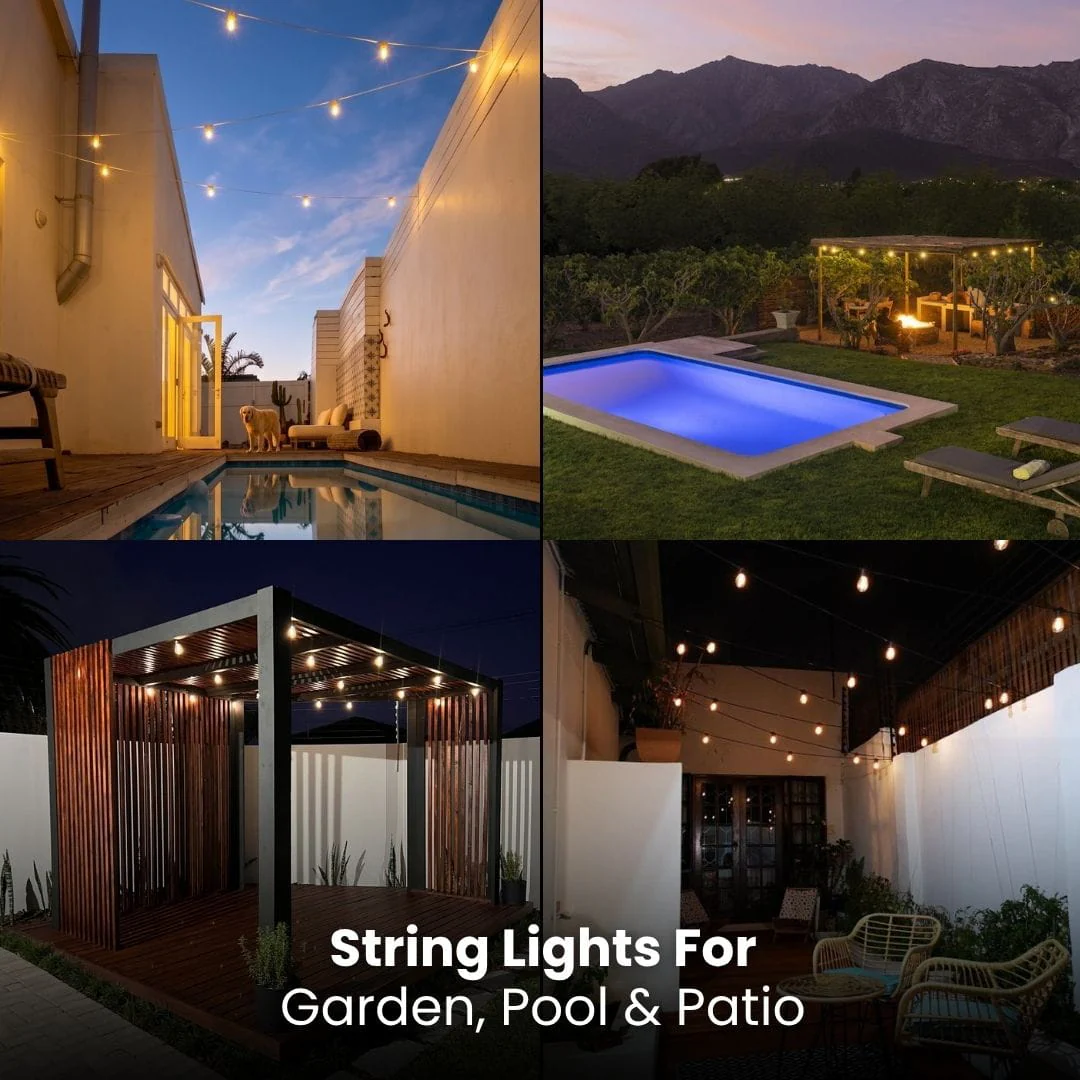 Litehouse 10m Solar Traditional LED Festoon Bulb String Lights - 10 S14 Bulbs - White - Image 4